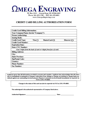 Credit Card Billing Authorization Form