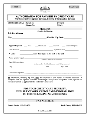 Authorization for Payment by Credit Card