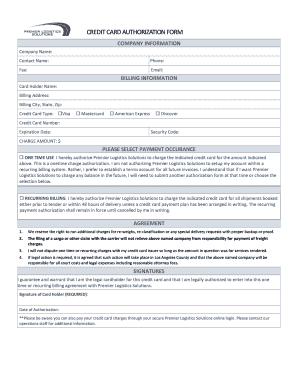 Credit Card Authorization Form