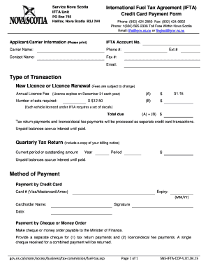 Nova Scotia IFTA Credit Card Payment Form