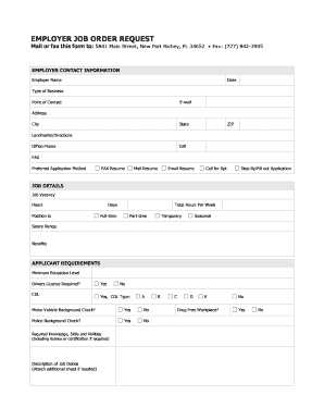 Employer Job Order Request Form