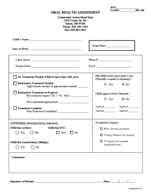 Oral Health Assessment Form