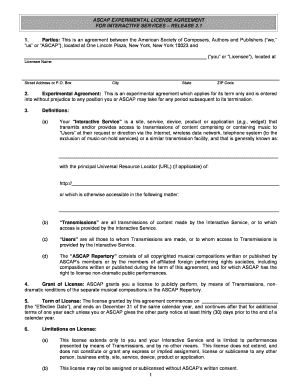 ASCAP Experimental License Agreement