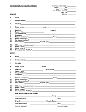 Holy Matrimony Wedding Planning Form