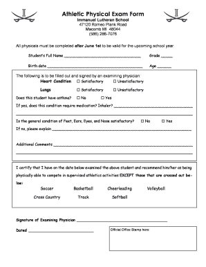 Athletic Physical Exam Form
