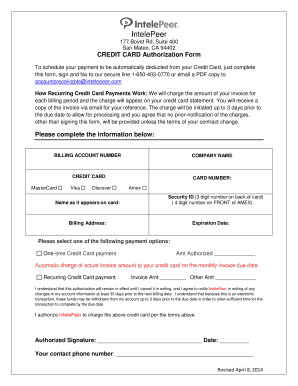 IntelePeer Credit Card Authorization Form