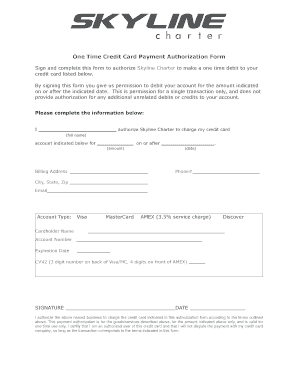 One Time Credit Card Payment Authorization Form