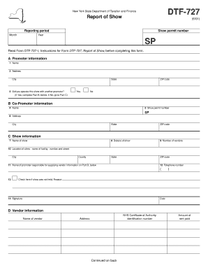 New York State Report of Show Form DTF-727