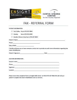 Patient Referral Form for Low Vision Rehabilitation