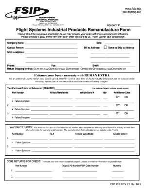 Flight Systems Industrial Products Remanufacture Form