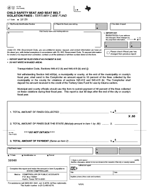Texas Child Safety Seat and Seat Belt Violation Fines Report