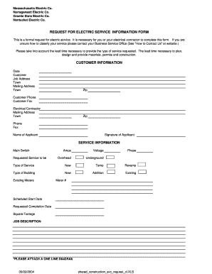 Request for Electric Service Information Form