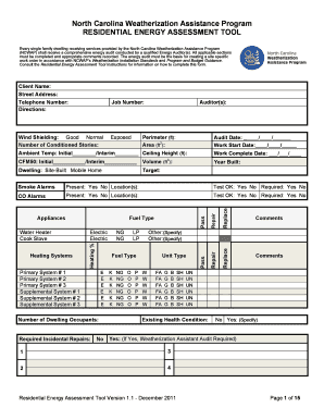 North Carolina Residential Energy Assessment Tool