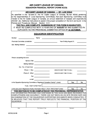 Air Cadet League of Canada Squadron Financial Report