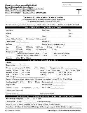 Massachusetts Generic Confidential Case Report