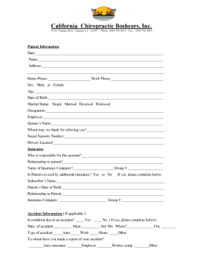 California Chiropractic Patient Information Form