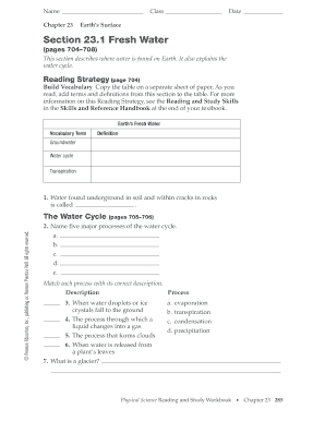 Earth's Surface Fresh Water Worksheet