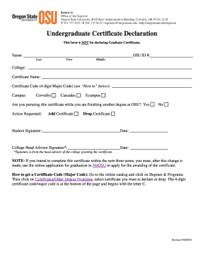 Undergraduate Certificate Declaration Form