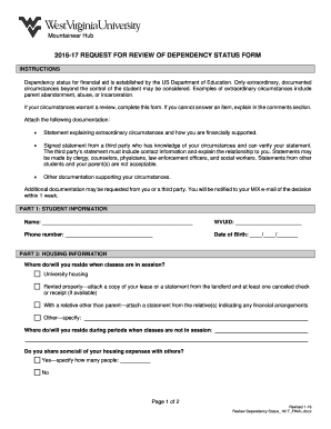 2016-17 Request for Review of Dependency Status Form