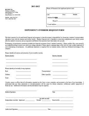 Dependency Override Request Form