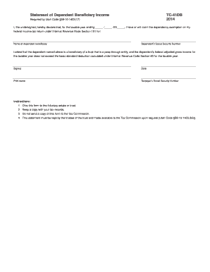 Statement of Dependent Beneficiary Income TC-41DB