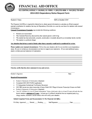 2014-2015 Dependency Status Request Form
