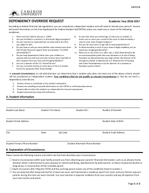 Dependency Override Request Form
