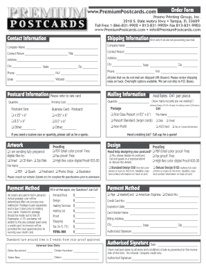 Premium Postcards Order Form