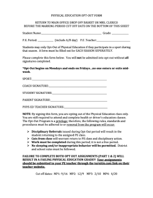 Physical Education Opt-Out Form