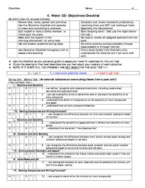Chemistry Study Checklist