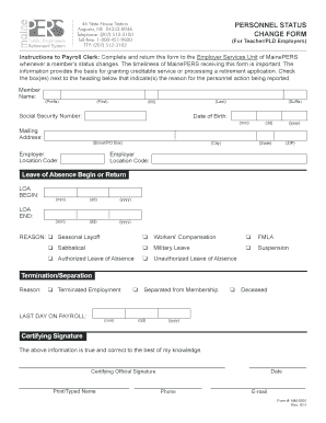 MainePERS Personnel Status Change Form
