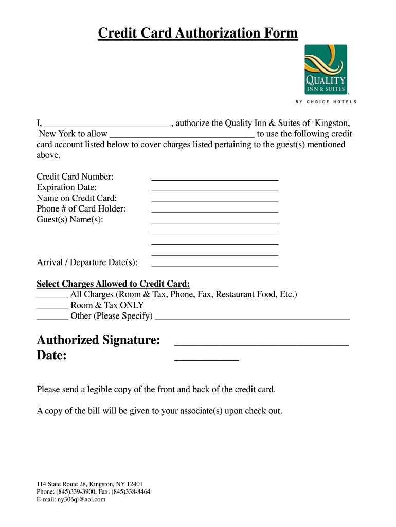 Quality Inn Credit Card Authorization Form - Fill Online Regarding Hotel Credit Card Authorization Form Template