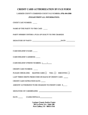 Credit Card Authorization by Fax Form