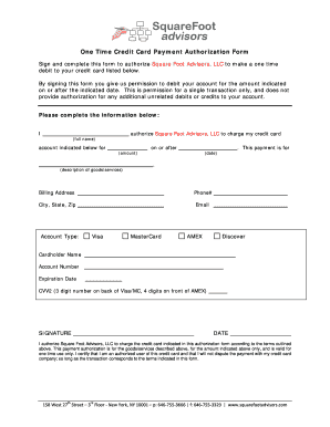 One Time Credit Card Payment Authorization Form