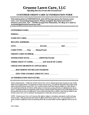 Customer Credit Card Authorization Form