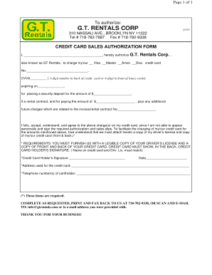 Credit Card Sales Authorization Form