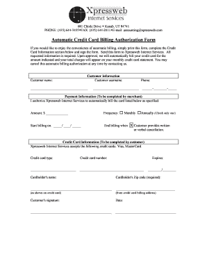 Automatic Credit Card Billing Authorization Form