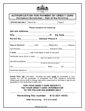 Authorization for Payment by Credit Card