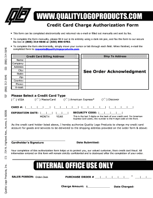 Credit Card Charge Authorization Form