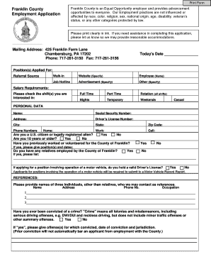 Franklin County Employment Application