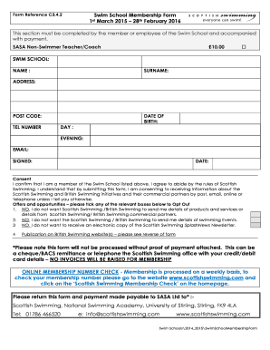 Swim School Membership Form