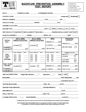 Backflow Prevention Assembly Test Report
