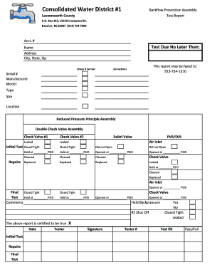 Backflow Prevention Assembly Test Report
