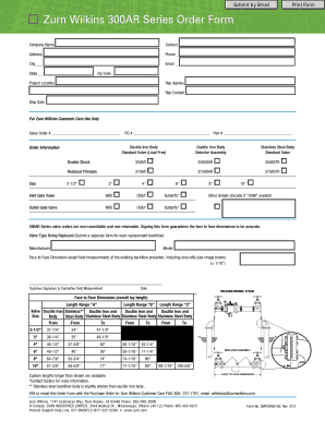 Zurn Wilkins 300AR Series Backflow Preventer Order Form