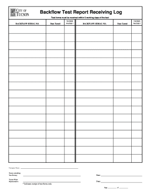 Backflow Test Report Receiving Log