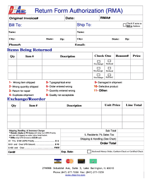 Return Merchandise Authorization Form