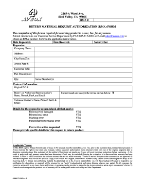 Return Material Request Authorization Form