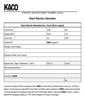 Return Materials Authorization Form