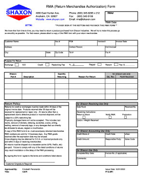 Return Merchandise Authorization Form