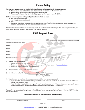 RC Planet Return Policy Form